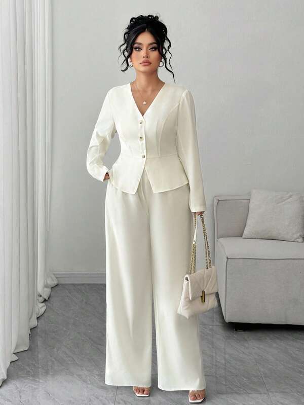 Elenzga Conjunto de 2 piezas para mujer talla grande de tela texturizada amarilla, camisa con dobladillo envolvente y corbata, mangas con volantes para talla grande, adecuado para volver a la escuela, graduación, San Valentín, festival de música, Día de la Madre, Halloween, Acción de Gracias, Pascua, Día Nacional, gala, cita, temporada de bodas, viajes al aire libre