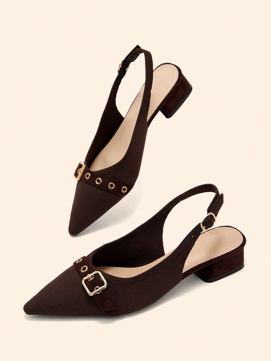 CUCCOO BASICS Sapatilhas femininas confortáveis de tecido com strass e bico fino - Castanho Café - Ver 1