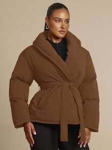 Silquee Women's Solid Color Minimalist Casual Long Sleeve Padded Coat - Brown - View 5
