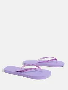 Grefit Women's Fashion Purple Glitter Flat Flip Flops, Comfortable High Elastic, Suitable For Home, Beach, Resort And Various Occasions - Purple - View 4