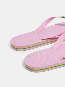 双色印花平底人字拖凉鞋，室内外皆宜，圣诞节必备