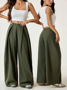SHEIN Tall Quần dài xanh quân đội cổ điển thường ngày phong cách Hippie mùa hè cỡ lớn cho nữ - xanh quân đội - Xem 6