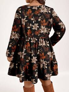 Plus Size Casual Floral Print Dress, Autumn New Year Party - Multicolor - View 2