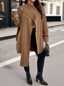 EMERY ROSE Plus Size Women Solid Color Cardigan Sweater, Vintage Design Cowl Neck Plus Size Wrap Sweater Jacket, Casual Loose Knit Sweater Coat, Pilling Resistant Knitwear Suitable For Halloween, Christmas, Back To School, Work/Office, Business Casual, Asymmetrical Design Jacket