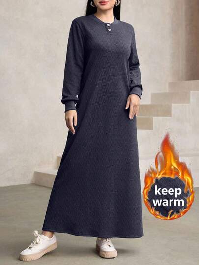 Graceveil Women's Casual Loose Fit Textured Fabric Crew Neck Long Hoodie Sweatshirt, Navy Blue, Autumn/Winter Winter Dress For Women