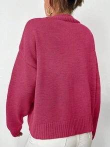 EURMUSE Women's Solid Color Turtleneck Long Sleeve Sweater - Hot Pink - View 2