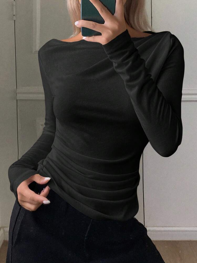 Women's Elegant City Casual Slim Fit Off Shoulder Long Sleeve T-Shirt