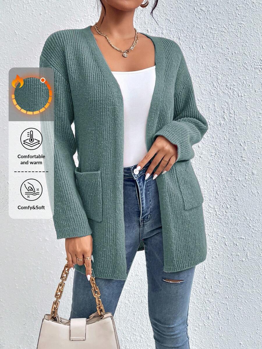 EURMUSE Dual Pocket Drop Shoulder Duster Cardigan - Mint Green - View 1