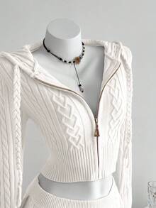 Elamini 2 pièces/set Pull tricoté câble ajusté décontracté et polyvalent - Blanc - Voir 5