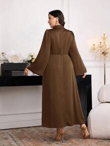 Modelyn Abito avvolgente con maniche a campana, colore tinta unita, elegante per feste, taglie comode - Caffè Marrone - Visualizzare 2