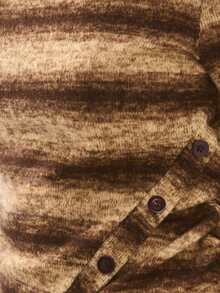 Nöista Cozy Striped Knit Sweater In Brown Tones, Featuring An Asymmetric Button Detail For A Modern Twist. Perfect For Winter Outfits, Christmas Gatherings, Or A Relaxed New Year Look, This Piece Combines Comfort And Style For An Effortlessly Chic Women's Wardrobe.