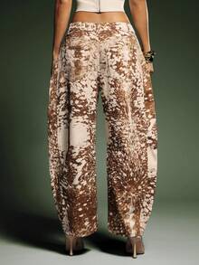 Denimoi Fall Casual Slant Pocket Streetwear Barrel Leg Jeans - Coffee Brown - View 2