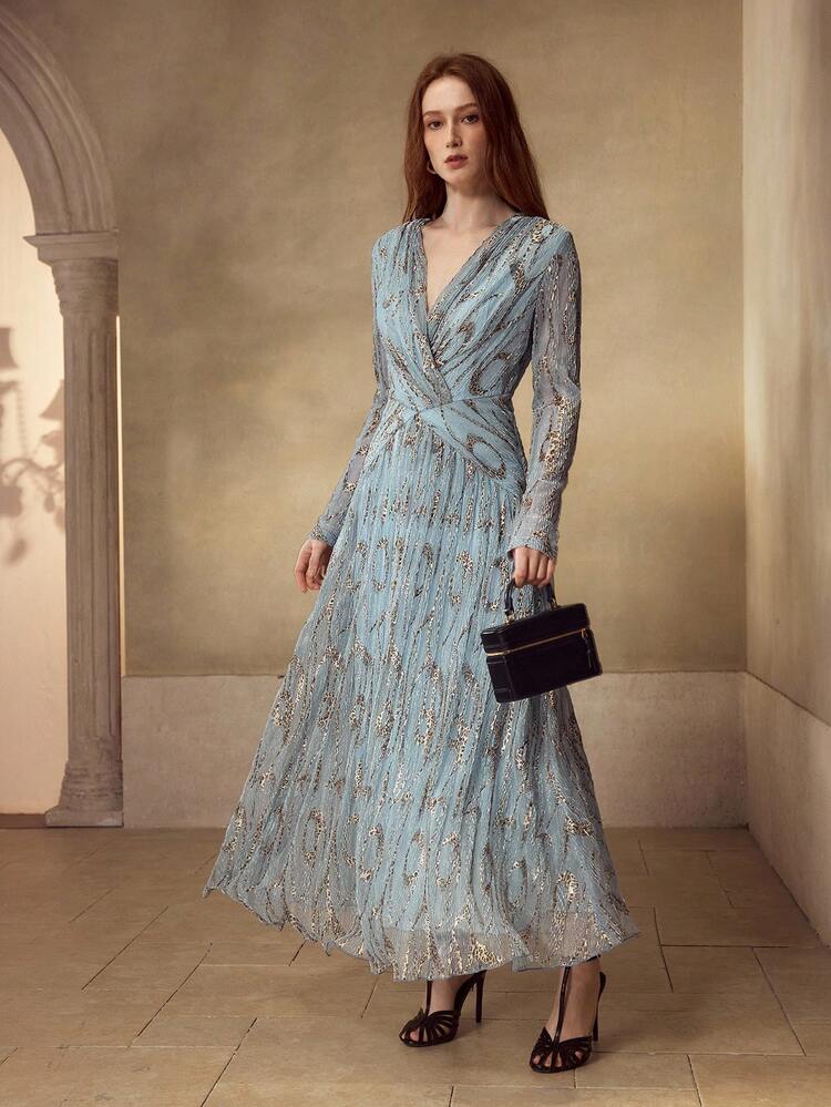 WOMEN'S ELEGANT V-NECK LONG SLEEVE DRESS