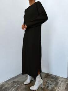 EURMUSE 女士纯色圆领休闲长袖毛衣连衣裙