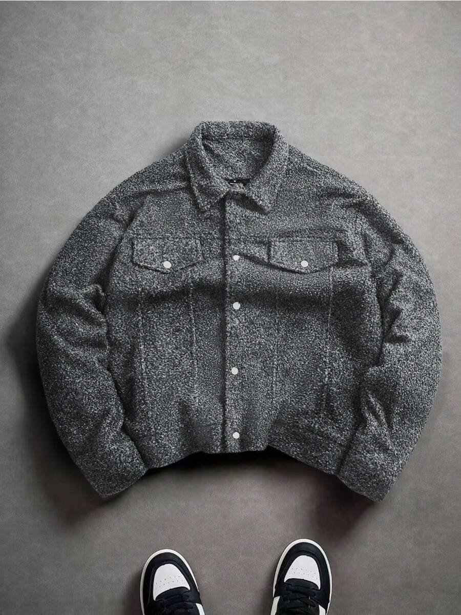 Manfinity Roghcode Men's Casual INS Street Style Solid Color Jacket, For Fall - Light Grey - View 1