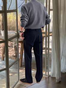 Manfinity Homme 男士纯色立领休闲百搭长袖套头毛衣 - 深灰色 - 查看 2