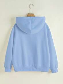 SHEIN Women's Hooded Zip-Up Sweatshirt, Letter Print Pattern, Casual Jacket For Teachers, Back To School, Graduation Season, Daily Wear, Winter Outerwear, & Chic, Women's Hooded Long Sleeve Sweatshirt