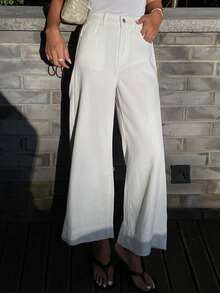 DAZY Jeans casuales de tiro bajo y pierna recta hasta el tobillo para mujer - Blanco - Ver 1