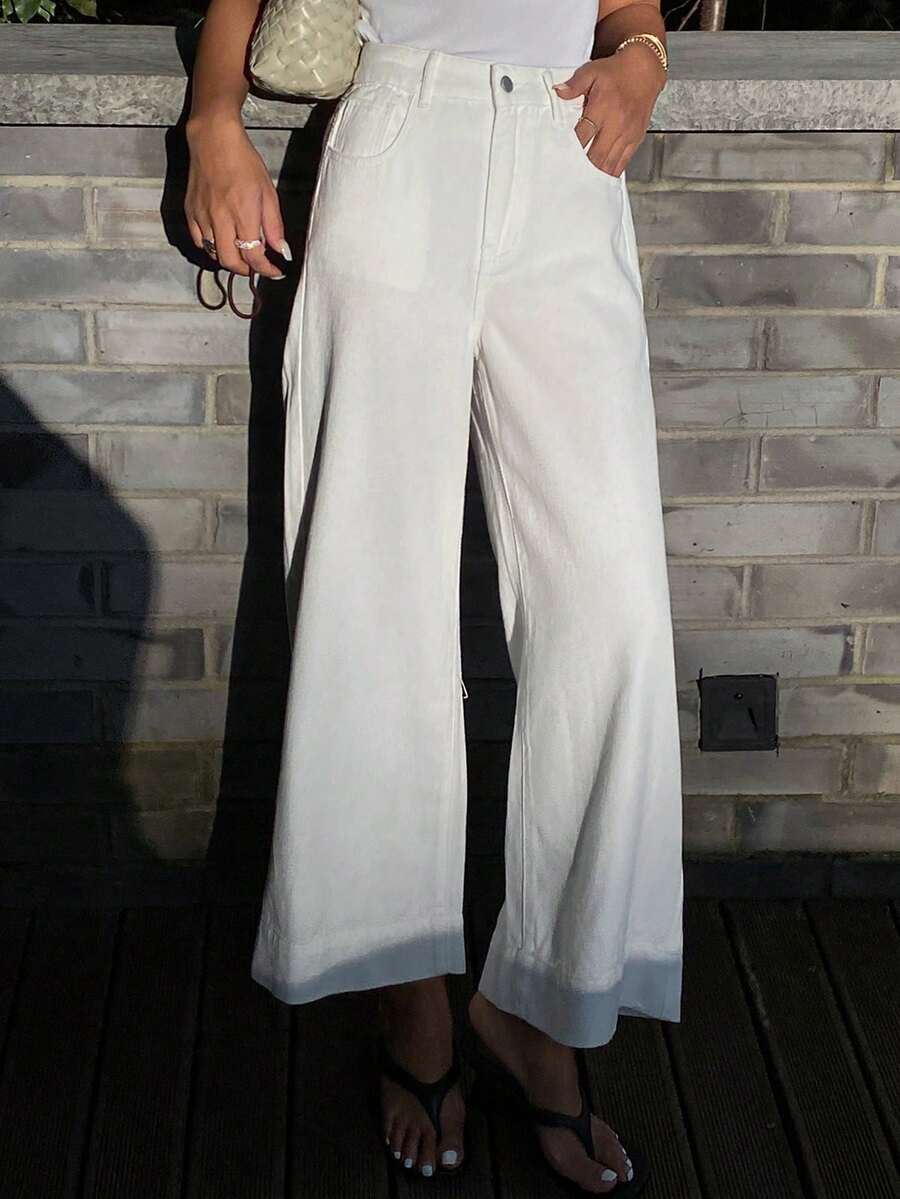 DAZY Jeans casuales de tiro bajo y pierna recta hasta el tobillo para mujer - Blanco - Ver 1