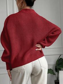 EURMUSE Gilet Cardigan Couleur Unie À Épaules Tombantes - Rouge - Voir 2