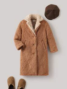 PrepCrw 1pc Young Girls Elegant Urban Versatile Comfortable Warm Faux Fur Collar Dual-Color Parka Coat, Suitable For Casual Outings, Gatherings, Holidays, Autumn And Winter