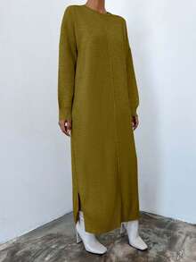 EURMUSE Solid Drop Shoulder Sweater Dress - Mint Green - View 3