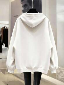 Resyla Plus Size Women Casual Letter Print Drop Shoulder Long Sleeve Sweatshirt, Autumn/Winter Fall - White - View 2