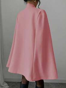 Selianne 优雅立领撞色中式纽扣斗篷斗篷女款，厚羊毛面料，秋冬 - 藕粉色 - 查看 2