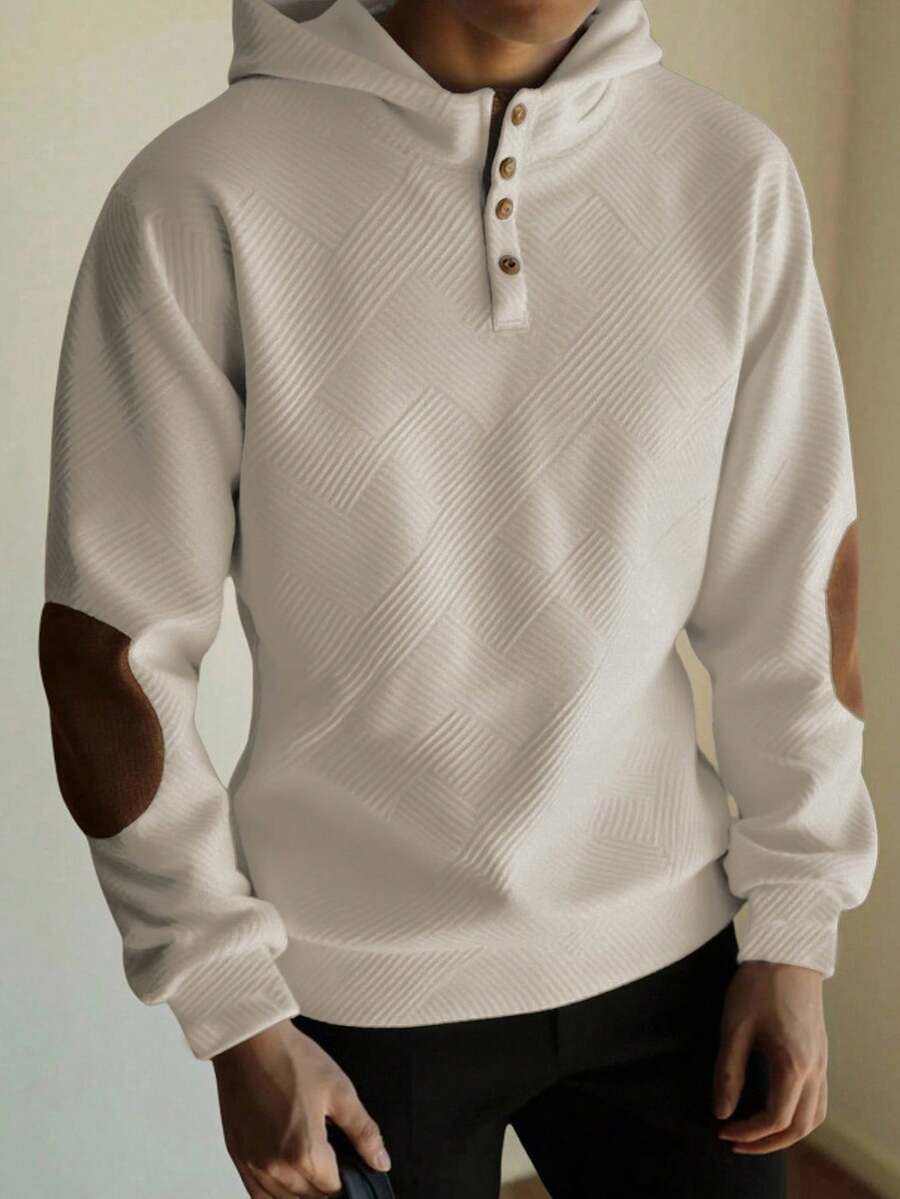 SHEIN 青少年男童休闲舒适百搭侧撞色半拉链卫衣，适合秋冬季节穿着。 - 杏色 - 查看 1