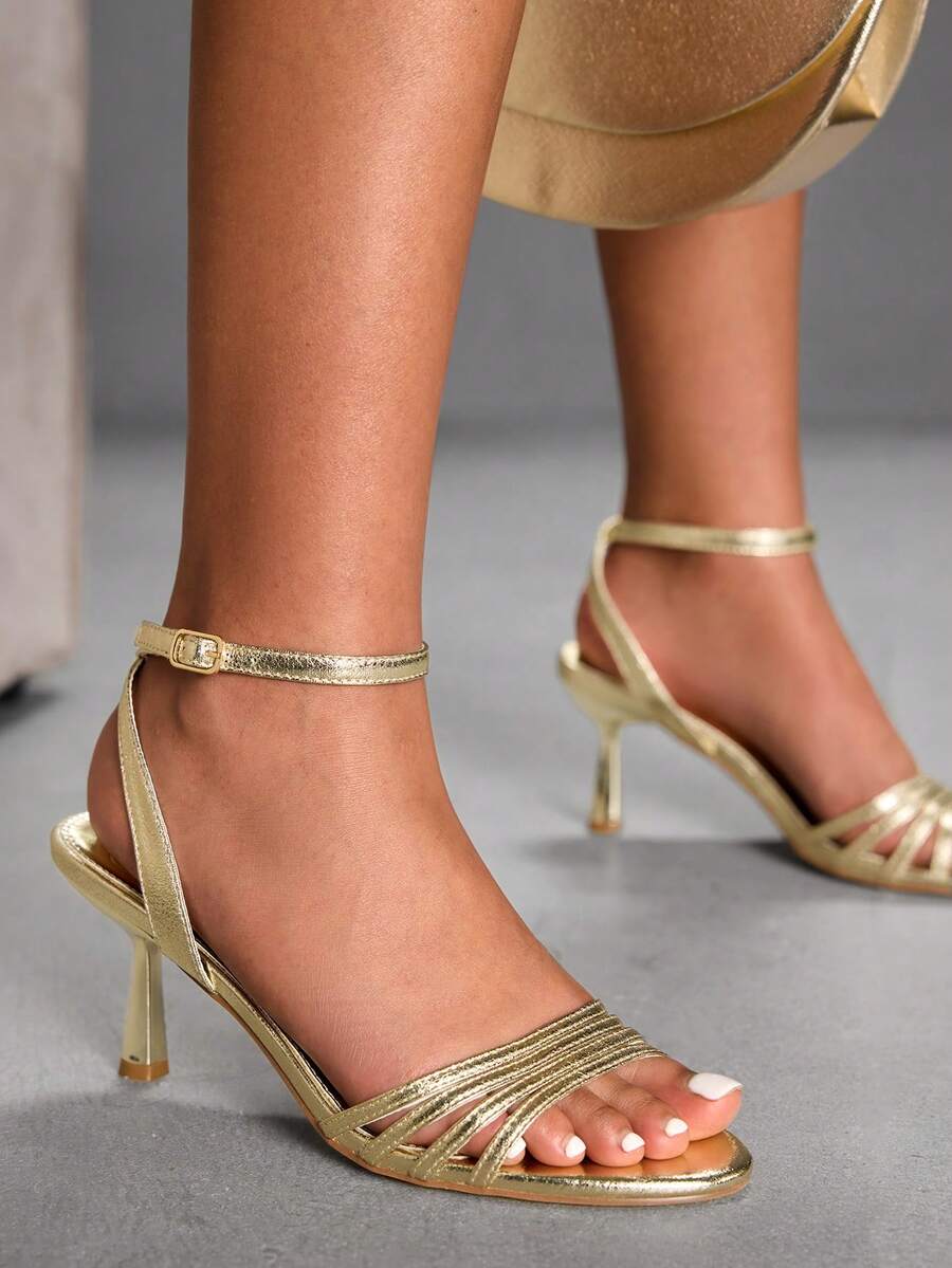 CUCCOO SZL 女士圆头细跟网眼蝴蝶结高跟凉鞋 - 金色 - 查看 1