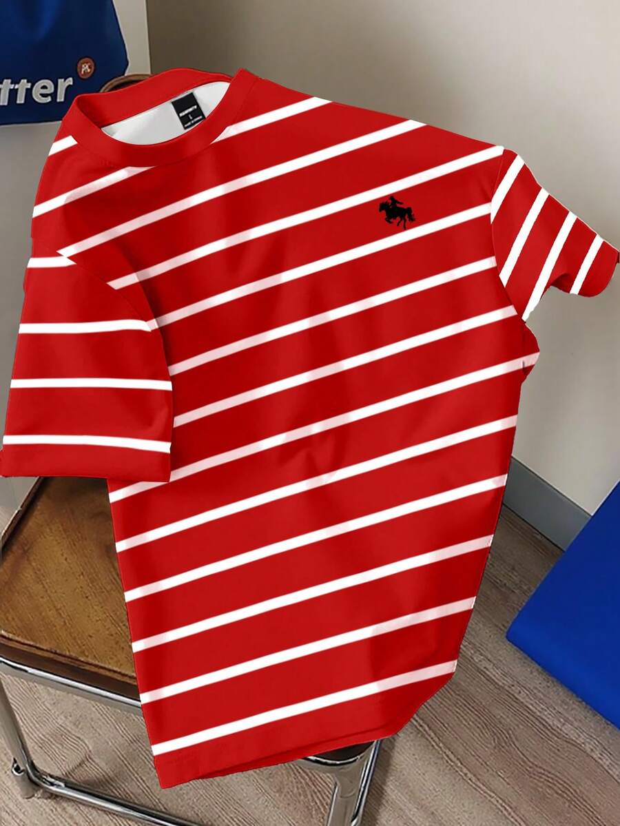 Claim Dot Áo thun thường ngày in hình ngựa sọc đỏ trắng cổ điển Unisex, Áo thun in thời trang - Nhiều màu - Xem 1