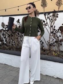 Andrea Bello 女士简约百搭纯色开衫 - 軍綠色 - 查看 6