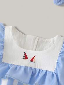 Joliand Joliand 1 Stück Mädchen elegantes City-Stil marineblau und weiß gestreiftes nautisches Grafik-Rüschendekor, luftige, bequeme ärmelloser Lässig Kleid, geeignet für Alltag, Reisen, Strand, Urlaub, Sommer - Verschiedenfarbig - Übersicht 7