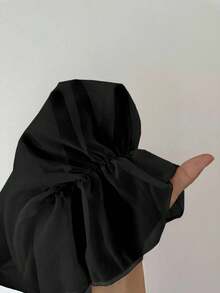 Sunspun 新款时尚设计提花拼接雪纺袖长袖改良中式旗袍裙蕾丝蝴蝶结 - 黑色 - 查看 7