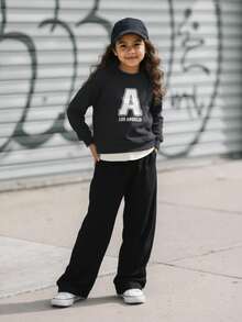 Explorewe 2pcs/Set American Fleece Letter Print Sweatshirt And Wide Leg Pants, American Street Style, Casual, Suitable For Spring, Autumn, Winter Fall - Royal Blue - View 7