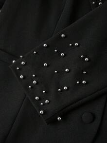 SHEIN Clasi 大码女式天鹅绒西装外套，优雅派对装，秋冬万圣节服装女式万圣节服装 - 黑色 - 查看 11