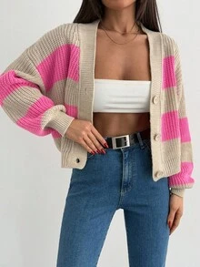 EURMUSE Women's Casual Minimalist Cardigan, For Daily Wear - Pink - View 6