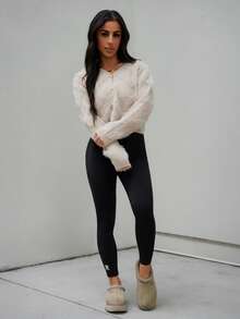 SAYEHFBABY Áo len cardigan cổ chữ V rộng rãi, mềm mại, sang trọng kiểu Pháp - Màu Khaki - Xem 5