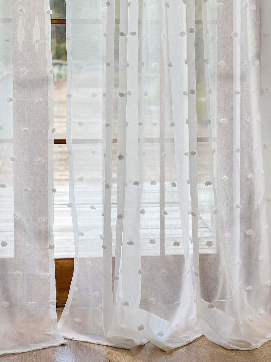 1/2 tấm rèm trắng, phong cách đồng quê Pháp, thích hợp cho phòng khách, phòng ngủ, cửa sổ lồi, ban công, thanh treo rèm trang trí theo mùa, rèm có túi, rèm voan. - trắng - Xem 1