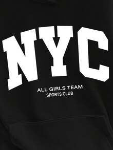 SHEIN 女士休闲字母印花落肩卫衣，秋冬款 - 黑色 - 查看 7