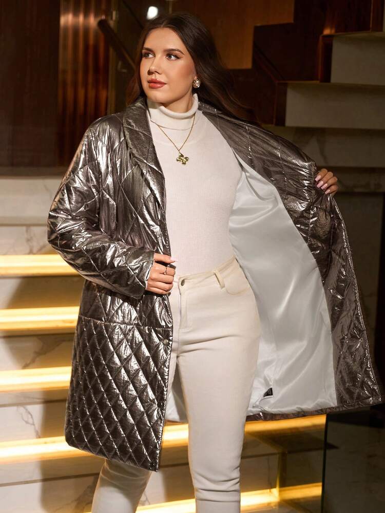 Plus Size Women's Quilted Padded Coat, Warm & Fashionable For Winter