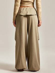 Easelle Casual Pleated Metal Decorative Military Style Vintage Nomadic Wide Leg Sexy Low Waist Women Pants