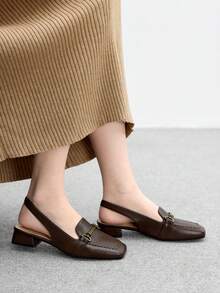 CUCCOO BIZCHIC 女士咖啡色低跟粗跟优雅舒适百搭乐福鞋，一脚蹬平底鞋 - 咖啡棕 - 查看 3