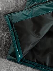 Manfinity EMRG 男士休闲亮面绗缝拉链连帽棉服外套，秋冬 - 綠色 - 查看 8