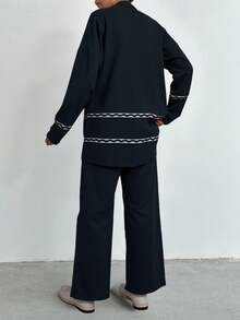 RueChic Drop Shoulder Sweater & Knit Pants - Black - View 2