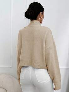 EURMUSE Mock Neck Drop Shoulder Sweater - Dark Grey - View 2