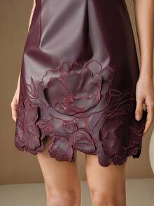 Anewsta 秋冬款勃艮第红刺绣无袖优雅迷你连衣裙，女士，圣诞节，勃艮第红