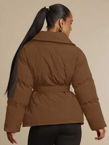 Silquee Women's Solid Color Minimalist Casual Long Sleeve Padded Coat - Brown - View 6