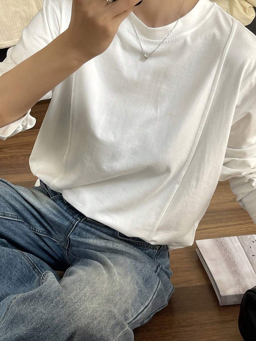 Livesso 女士宽松休闲商务办公室通勤基本款长袖T恤,适合秋季、春夏季 - 白色 - 查看 1