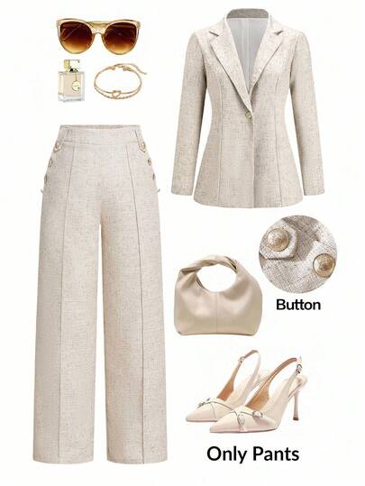 Ellevyn 大码女式休闲直筒西装裤，优雅商务休闲办公室亚麻早午餐秋冬裤，新年感恩节